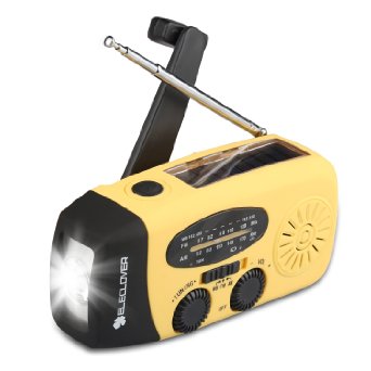 [2016 Upgraded Version] ELECLOVER Portable Dynamo Emergency Solar Crank AM/FM/NOAA(WB) Weather Radio with LED Flashlight, Cell Phone Portable Charger, Yellow