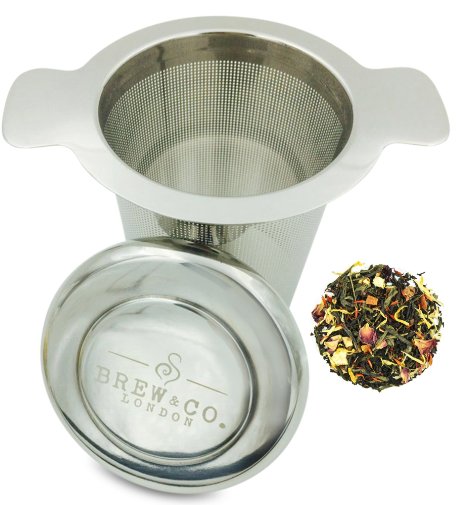 Loose Tea Infuser & Steeper (Stainless Steel) - Extra Fine Mesh Tea Filter - Double Handled Strainer - Brew In Cups, Mugs & Teapots