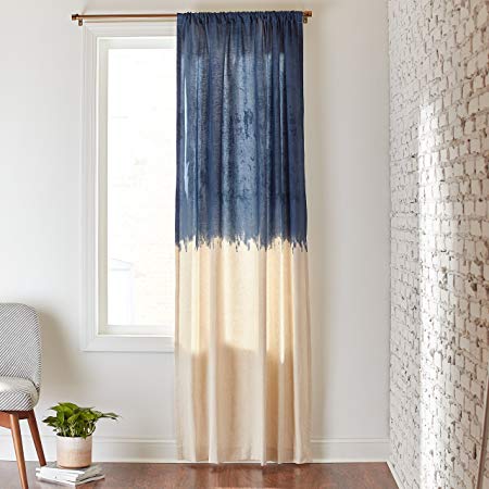 Rivet Light Filtering Dip-Dyed Cotton Linen Curtain, One Panel,  52" x 96", Rod Pocket, Indigo Linen