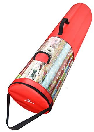 Freegrace Gift Warp Organizer | Large 9" x 40.9" Wrapping Paper Rolls Storage Bag | Tearproof & Space Saving Under Bed Gift Bag Organization (Red)