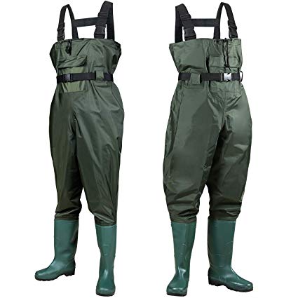 PLUSINNO Chest Waders, 2-Ply Nylon/PVC Waterproof Cleated Fishing & Hunting Bootfoot Wader for Men and Women