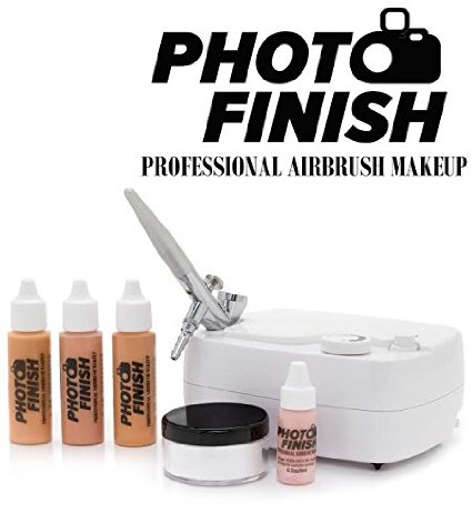 Photo Finish Professional Airbrush Cosmetic Makeup System Kit / Chose Shades- Light Medium or Tan 3pc Foundation Set with Blush and Silica Finishing Powder- Chose Matte or Luminous Finish Kit (Medium- Matte Finish)