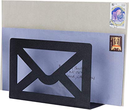 MyGift Modern Cutout Envelope-Design Black Metal Desktop Letter Holder