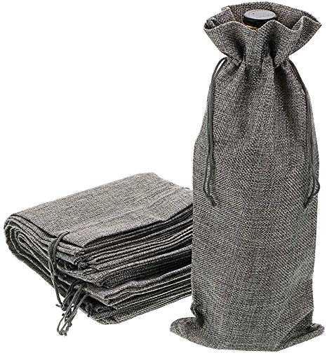 Hipiwe 12 Pcs Wine Bags, Champagne Bottle Bags Covers Natural Jute Wine Bottles Gift Bags Sacks with Drawstring for Wedding Party Favors Christmas Wine Tasting Party Supplies (Gray)