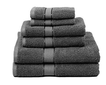 Premium Bamboo Cotton 6 Piece Towel Set (2 Bath Towels, 2 Hand Towels and 2 Washcloths) - Natural, Ultra Absorbent and Eco-Friendly (Coal)