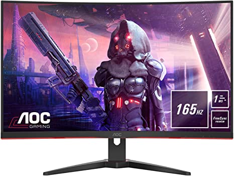 AOC CQ32G2SE - 32 Inch QHD Curved Gaming Monitor,165 Hz, 1 ms MPRT, VA, AMD FreeSync Premium, Low Input Lag, Speakers (2560 x 1440 @ 165 Hz, 250 cd/m², HDMI/DP)