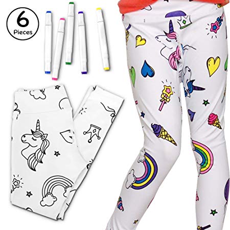 Girls DIY Color Your Own Athletic Leggings Craft Kit (Unicorn/Rainbow, S)