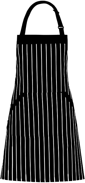 Adjustable Bib Apron with Pockets - Extra Long Ties, Commercial Grade, Unisex - Black/White Pinstripe (33 x 27 Inches) - Homwe®