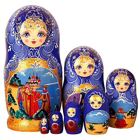 Moonmo 7pcs Beautiful Flower Handmade Wooden Russia Nesting Dolls Gift Russian Nesting Wishing Dolls Matryoshka Traditional