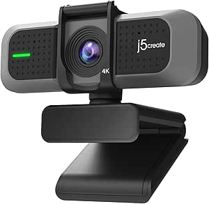 j5create 4K Wide Angle Webcam with Microphone/Privacy Cover for Video Conferencing, Streaming, Recording and Online Teaching, Supports Zoom, Skype, Teams, OBS and More (JVU430)