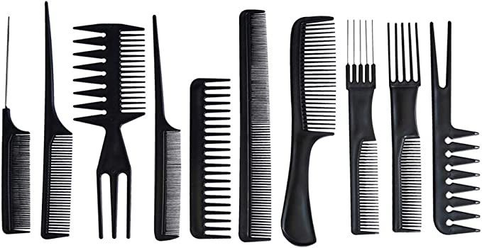 10PCS Black Hair Comb Professional Salon Hairdressing Hair Stylists Styling Comb set kit Multifunction Anti-Static Barbers Brush Combs Tool for Women Men Kids