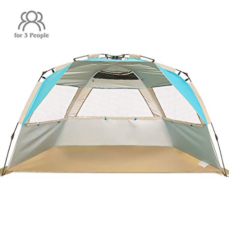 ZOMAKE Beach Tent Large Beach Shelter 2 3 People with Sun Protection Design, Pop Up Umbrella Sun Shelter for Beach Adults Family