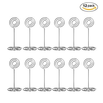 Table Photo - Aieve 12pcs Wire Shape Table Photo Holder Table Number Card Holders Table Pictures Stand for Wedding Party Gatherings Office Desk Memo Table Photo Clips (Silver)