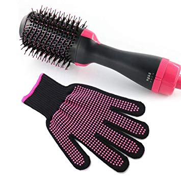 2019 New Updated VASLON One-Step Hair Dryer & Volumizer Hot Air Brush, 4-in-1 Hair Dryer Brush Styler for Straightening, Curling, Salon Negative Ion Ceramic Lightweight Blow Dryers Straightener Curl Hair Brush Heat Resistant Gloves