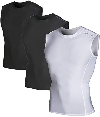 DEVOPS Men's 3 Pack Cool Dry Athletic Compression Baselayer Workout Sleeveless Shirts