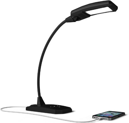 Newhouse Lighting 6W LED Desk Lamp w Dimmer and USB Charging Port Outlet Phone and Tablet Charger Black
