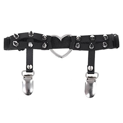 Kloud City Heart Rivet Stocking Garter Belt Anti-Slip Clips Gothic Suspenders Harness