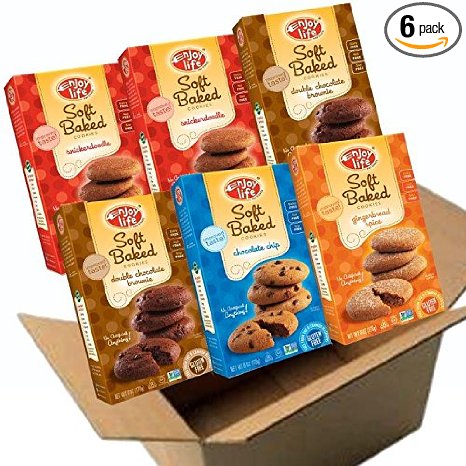 Enjoy Life Soft Baked Cookies, Gluten-Free, Dairy-Free, Nut-Free and Soy-Free, Variety Pack, Chocolate Chip/ Double Chocolate Brownie/Snickerdoodle/Gingerbread Spice, 6 Ounce (Pack of 6)