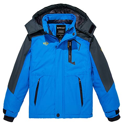 Wantdo Boy's Waterproof Ski Fleece Jacket Thick Winter Coat Hooded Raincoats Outwear