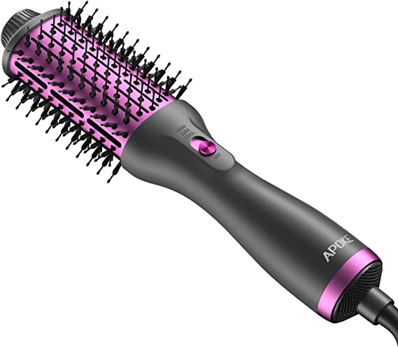 APOKE Brush Hair Dryer, Professional 1200W Ceramic Tourmaline Ionic Hot Air Styling Brush, One Step Hair Dryer & Styler Volumizer, Blow Dryer Curling Brush, Electric Hair Curler Straightener Brush