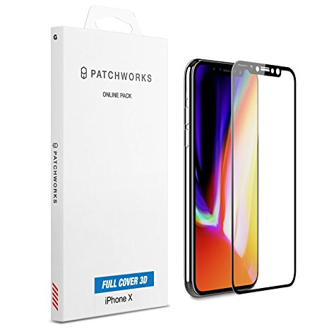 iPhone X Screen Protector, Patchworks ITG 3D Full Screen Cover Made in Japan 9H 0.33mm Beveled Edge Scratch Resistant Oleophobic Coated Tempered Glass for iPhone X iPhone 10 - Black Frame