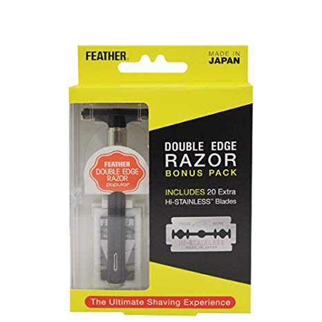 Feather Double Edge Razor Bonus Pack with 20 Extra Hi-Stainless Blades