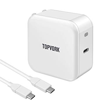 TOPVORK USB C Power Adapter, 30W USB C Charger with Power Delivery 3.0 PD Wall Charger with USB-C to USB-C Charge Cable for Apple MacBook 12", DELL, iPhone X/8/8 Plus, Samsung S9 S8 S7, Google Pixel
