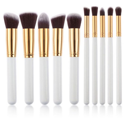 Makeup Brushes Raylans Premium Synthetic Kabuki Makeup Brush Set Cosmetics Foundation Eyeshadow Blending Brush Set Face Powder Brush Makeup Brush Kit (10pcs, Golden White)