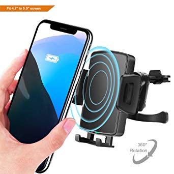 Fast Wireless Car Charger, QIVV QI Fast 7.5W Charging Vehicle Mount with Air Vent Phone Holder for iPhone X, 8/8 Plus，10W for Samsung Galaxy S9/S9 Plus, S8/S8 Plus, S7,S7 Edge/S6 Edge Plus, Note 8/5