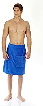 Arus Men's Organic Turkish Cotton Adjustable Closure Spa Shower and Bath Wrap Royal Blue L/XL