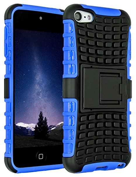iPod Touch 6 Case,iPod Touch 5 Case, SLMY(TM) Heavy Duty Dual Layer Shockproof / Impact Resistance Hybrid Rugged Cover Case with Built-in Kickstand for Apple iPod Touch 5 6th Generation Blue