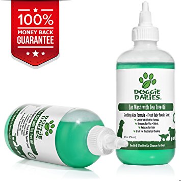 Ear Cleanser For Dogs Plus Tea Tree Oil & Soothing Aloe Vera, Veterinarian Formulated Dog Ear Cleaning Solution Gently Removes Ear Wax and Debris and Reduces Ear Odor, Made in the USA, 8 fl oz
