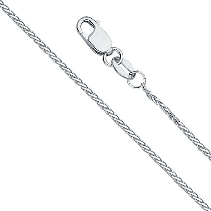 14k REAL Yellow or White Gold 1mm Diamond Cut Round Wheat Chain Necklace with Lobster Claw Clasp