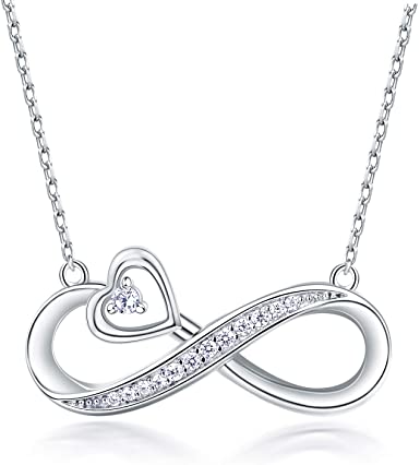 NINAMAID Necklace for Women Girls Wife 925 Sterling Silver Necklace Infinity Forever Love Heart Jewelery Pendant Present for her