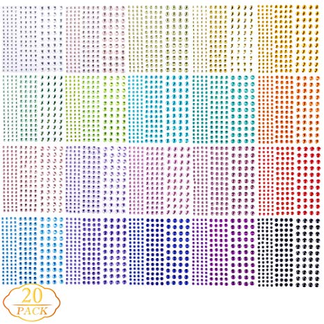 3300 Pieces Self Adhesive Colorful Rhinestone Stickers - Assorted 20 Colors & 3 Sizes - Ideal for DIY,Face, Art, Decoration, Festival, Carnival, Crafts & Embellishments