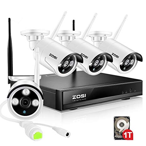 [Better Than 720P]ZOSI 4CH 1080p HD NVR with 4 x1.3 Megapixel 960P Wireless Outdoor Indoor IP Network Home Video Security Camera System 100ft Night Vision 1TB Hard Drive