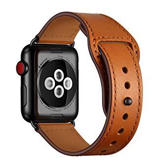 YALOCEA [Patent Pending] Compatible with Apple Watch Band 38mm 40mm, Genuine Leather Band Replacement Strap Compatible with Apple Watch Series 4 Series 3 Series 2 Series 1 38mm 40mm, Brown