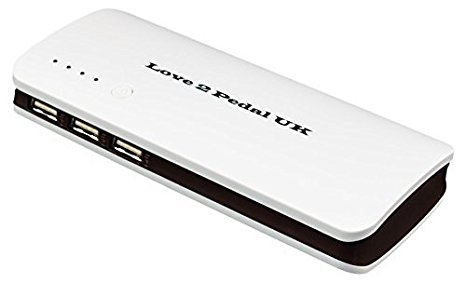 Love2pedalUK® 10000mAh Portable Charger Power Bank External Battery Charger - Triple USB (5V / 2.1A Output) Suitable for iPhone, iPad, Nokia, Samsung Galaxy, Android Phone, Smartphone, Tablets (10000mAh, White / Brown)