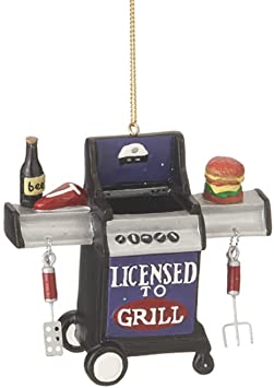 Christmas Holiday "Licensed to Grill" Outdoor Grill Figurine Ornament - 3.5" x 3" x 1.5"