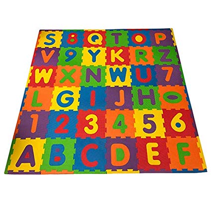 FUN n' SAFE Kid's ABC/123 Play Mat, 36 Interlocking Foam Tiles with Pop-Out Letters and Numbers (7173A)