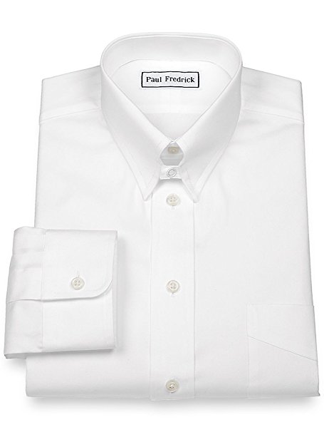 Paul Fredrick Men's Pinpoint Snap Tab Collar Button Cuff Dress Shirt