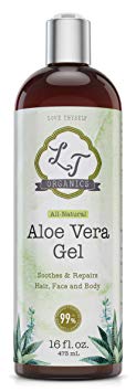 99% Organic Aloe Vera Gel 16oz| For Face, Hair, Skin Care & Acne, Sunburn, Bug Bite, Rashes, Eczema Relief | 100 Percent Pure & Natural Cold Pressed Aloe Vera | Chemical & Preservative Free