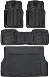 Motor Trend Original FlexTough Black Rubber Car Floor Mats with Cargo Liner - All Weather Automotive Floor Mats, Heavy Duty Trim to Fit Design, Odorless Floor Liners for Cars Truck Van SUV