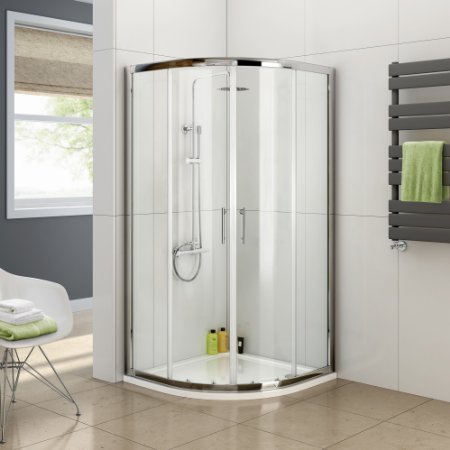 900 x 900 Quadrant 6mm Thick Sliding Glass Shower Enclosure with Tray   Free Waste
