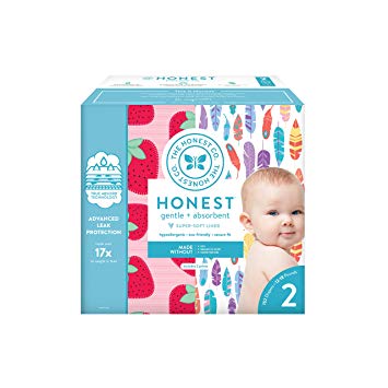 The Honest Company Super Club Box Diapers with TrueAbsorb Technology, Painted Feathers & Strawberries, Size 2, 152 Count