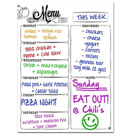 Weekly Magnetic Dry Erase Refrigerator Whiteboard Menu Planner | Vertical Portrait Design | 30 Mil Thicker Magnet | Use as Planner Calendar, Meal, Grocery, To Do or Chore List Magnet