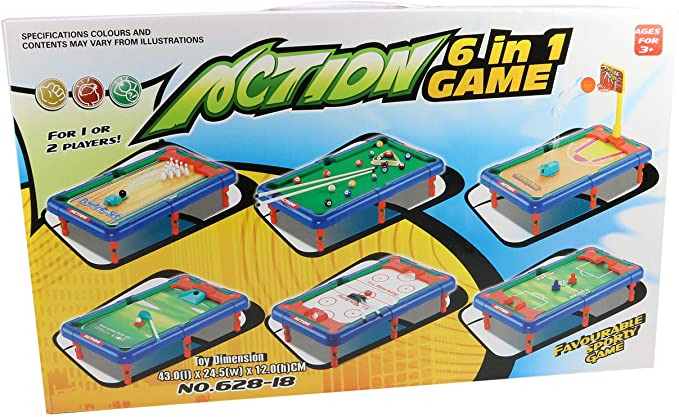 6 in 1 Sports Table Games for Kids - Mini Tabletop Pool, Hockey, Ice Hockey, Basketball, Golf, and Bowling - Great for Teaching Kids - Mini Sports Games with Accessories