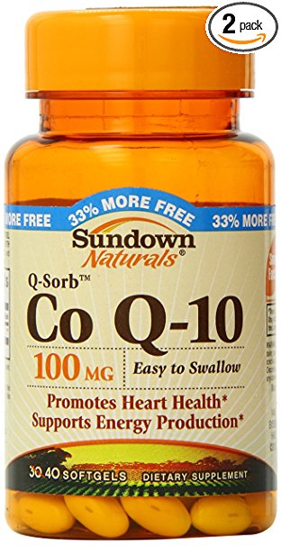 Sundown Naturals Co Q-10, 100 mg, 40 Softgels (Pack of 2)