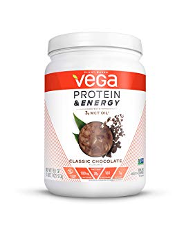 Vega Protein & Energy Classic Chocolate (14 servings, 18.1 oz) - Plant Based Vegan Non Dairy Protein Powder, Gluten Free, Keto, MCT oil, Non GMO