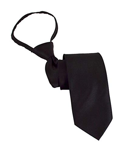 Men's Extra Long Solid Poly Satin and Silk Pre-Tied Zipper Tie